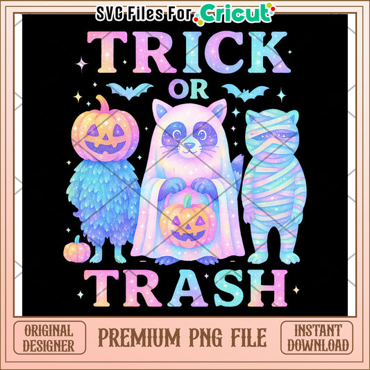Trick or trash raccoon neon png, halloween characters png, halloween cartoons png
