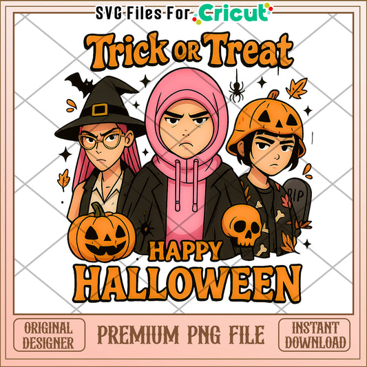 Trick or treat png, kpop cartoon png, halloween season png