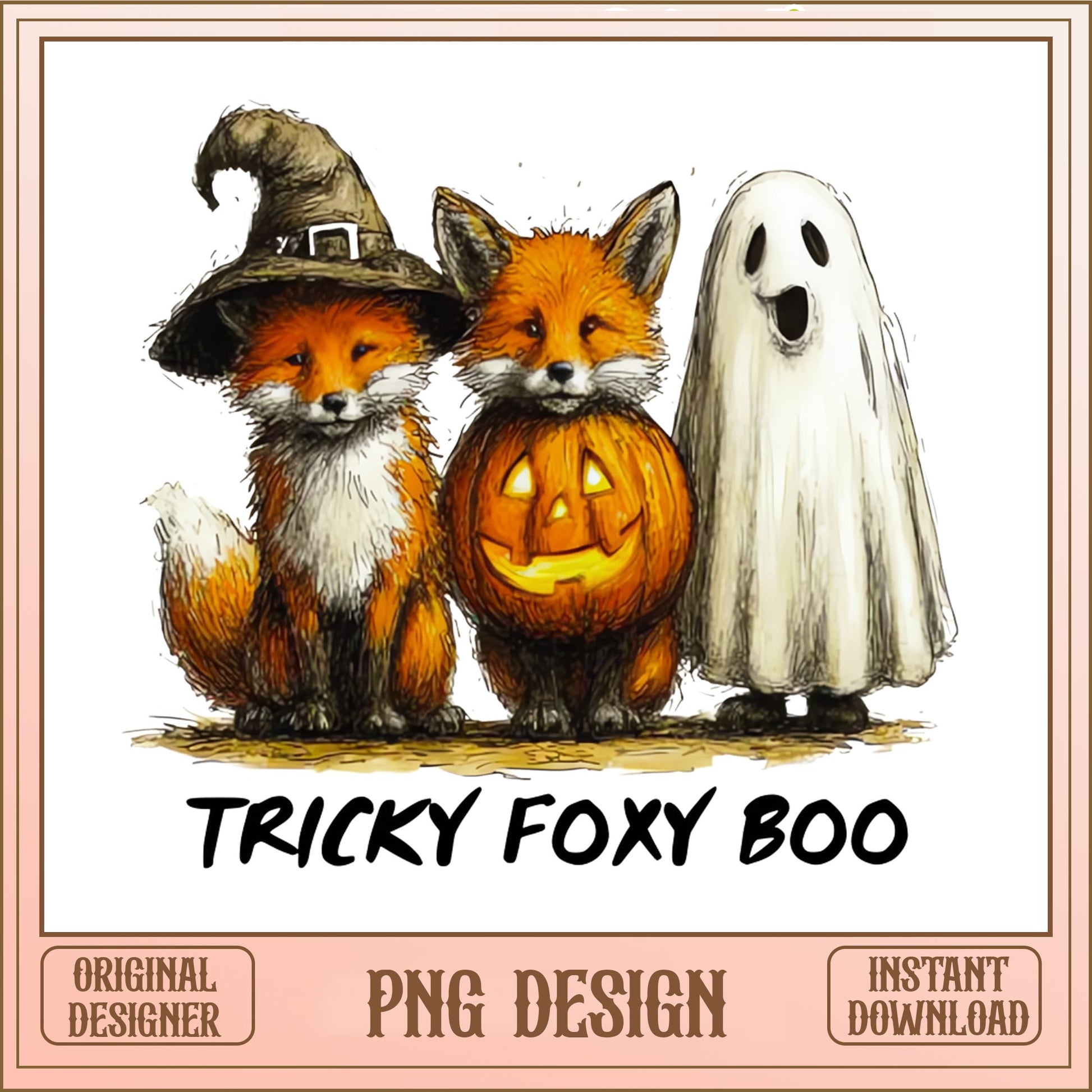 Tricky Foxy Boo Halloween PNG, Fox Ghost Pumpkin PNG, Halloween PNG