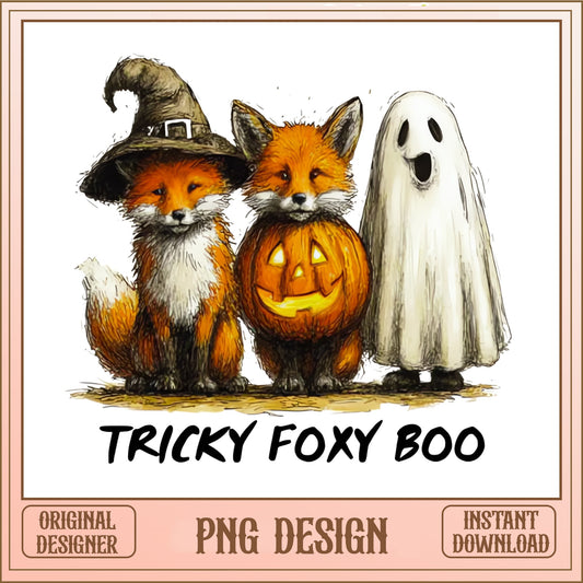 Tricky Foxy Boo Halloween PNG, Fox Ghost Pumpkin PNG, Halloween PNG