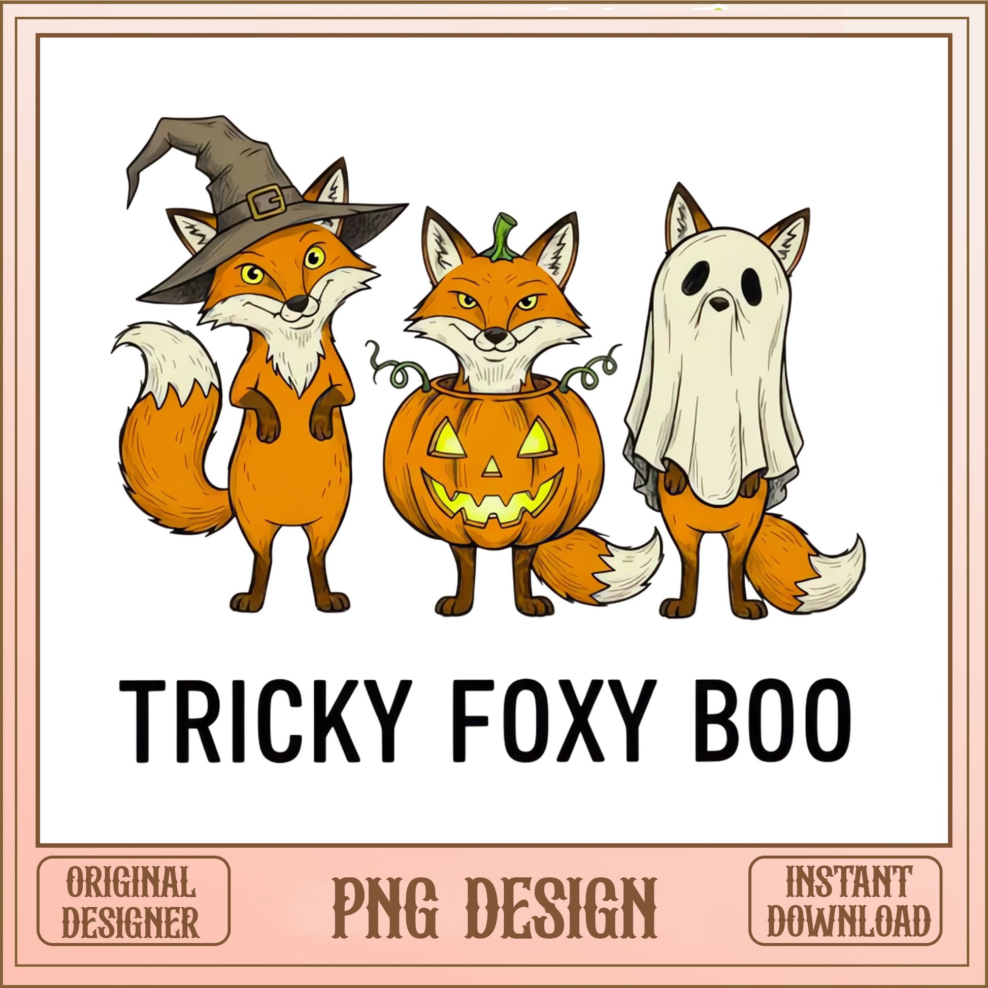 Tricky Foxy Boo Halloween PNG, Fox Halloween PNG, Spooky Fox PNG