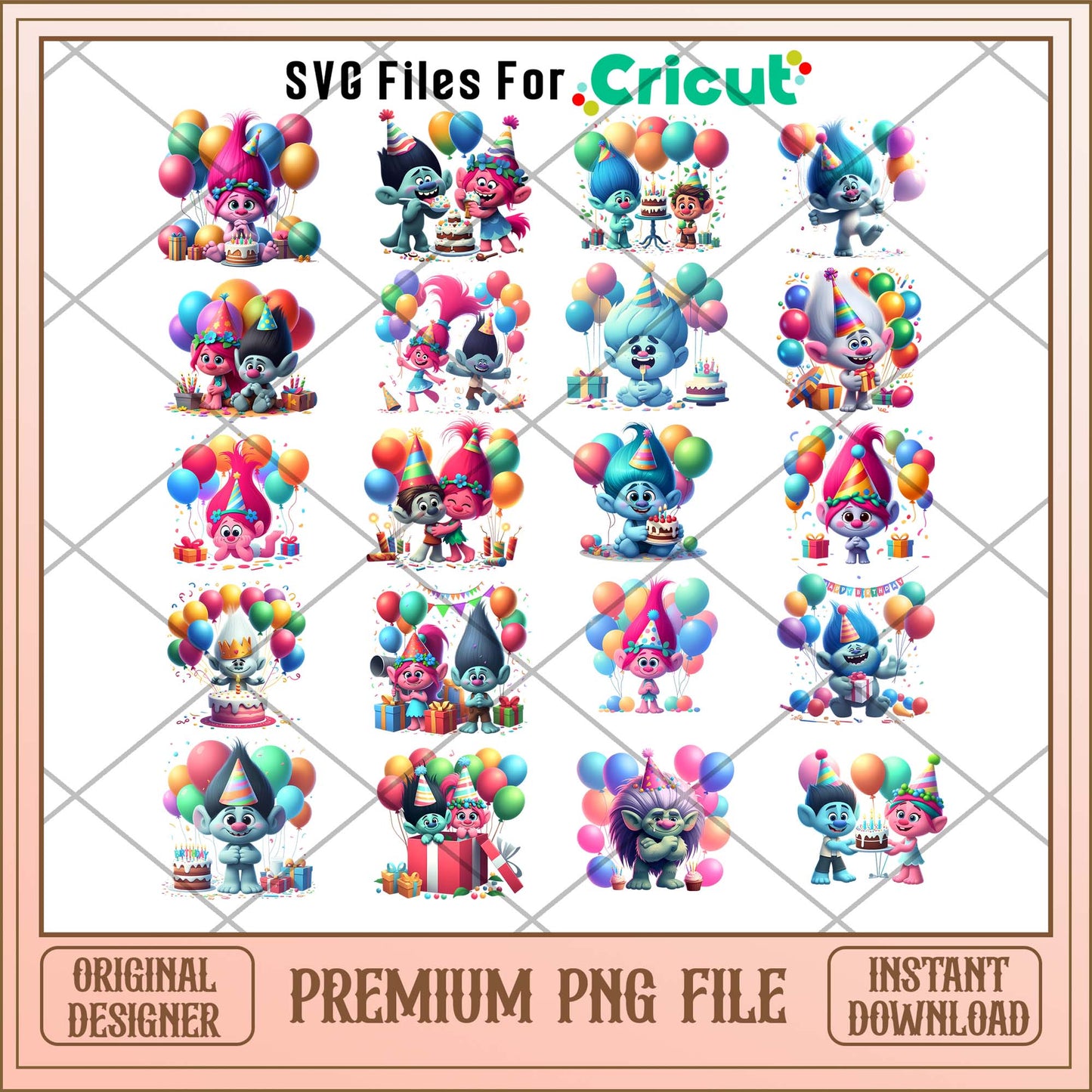 Trolls Happy Birthday png bundle, Cartoon Trolls bundle