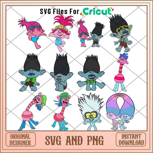 Troll cartoon movie svg bundle