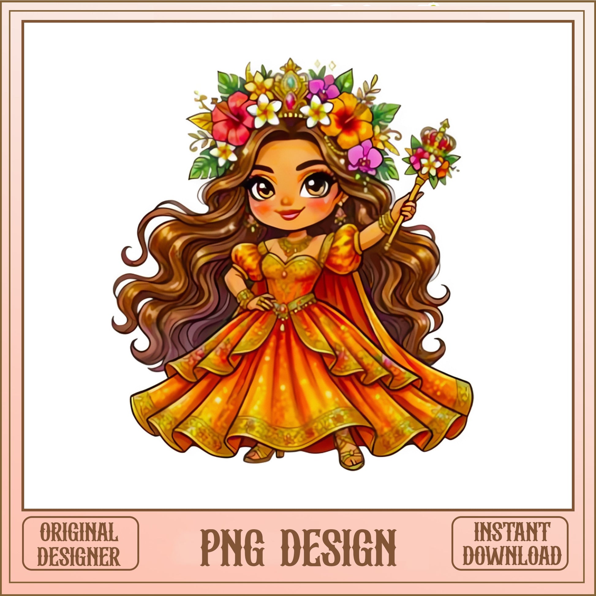 Tropical Floral Princess PNG, Cute Chibi Queen Clipart, PNG