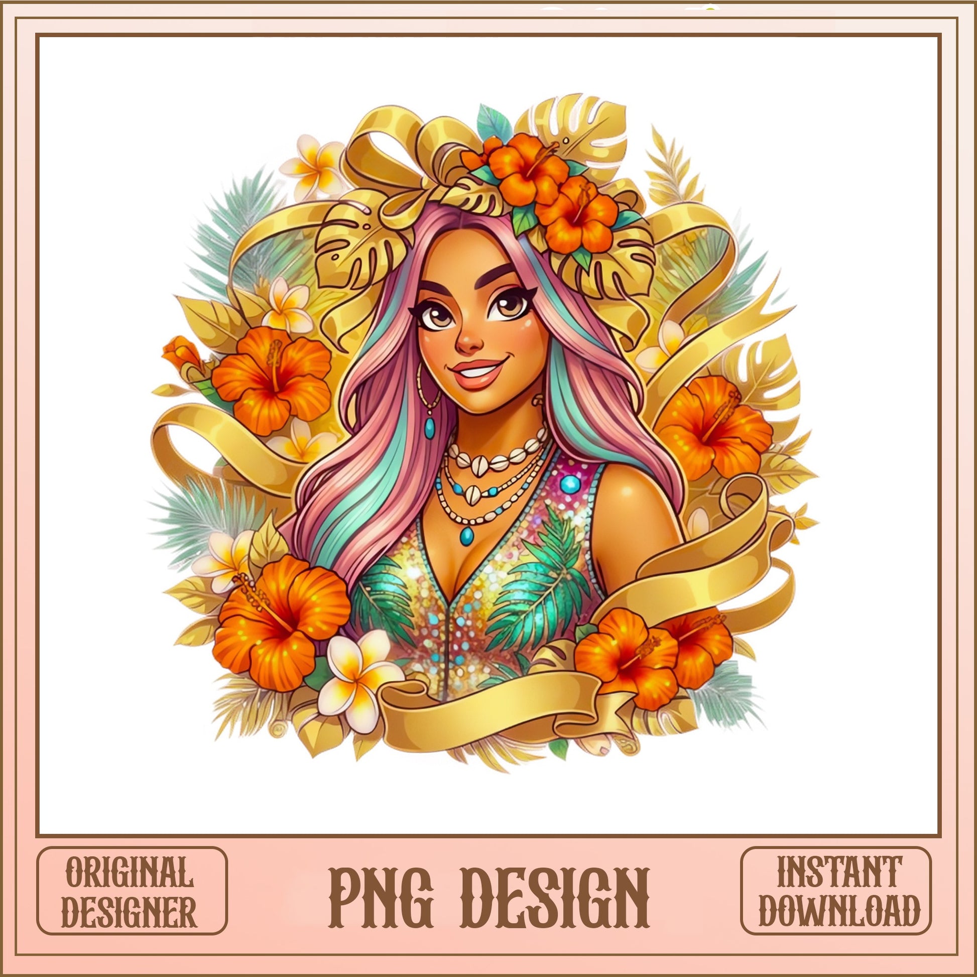 Tropical Girl PNG, Hibiscus Floral Summer Woman, Boho PNG