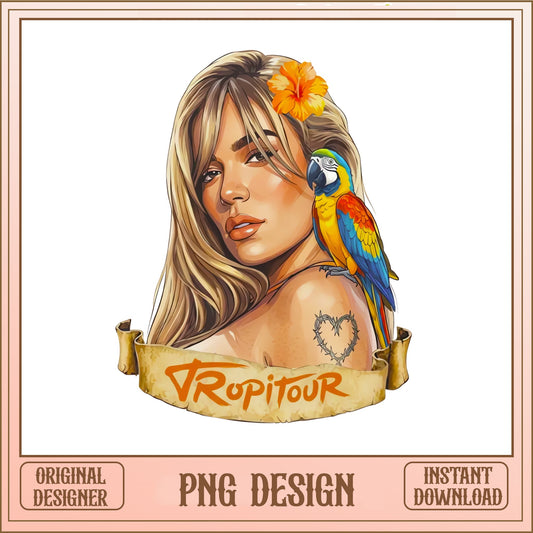 Tropical Girl With Parrot PNG, Summer Boho Woman PNG, Beach Vibes PNG