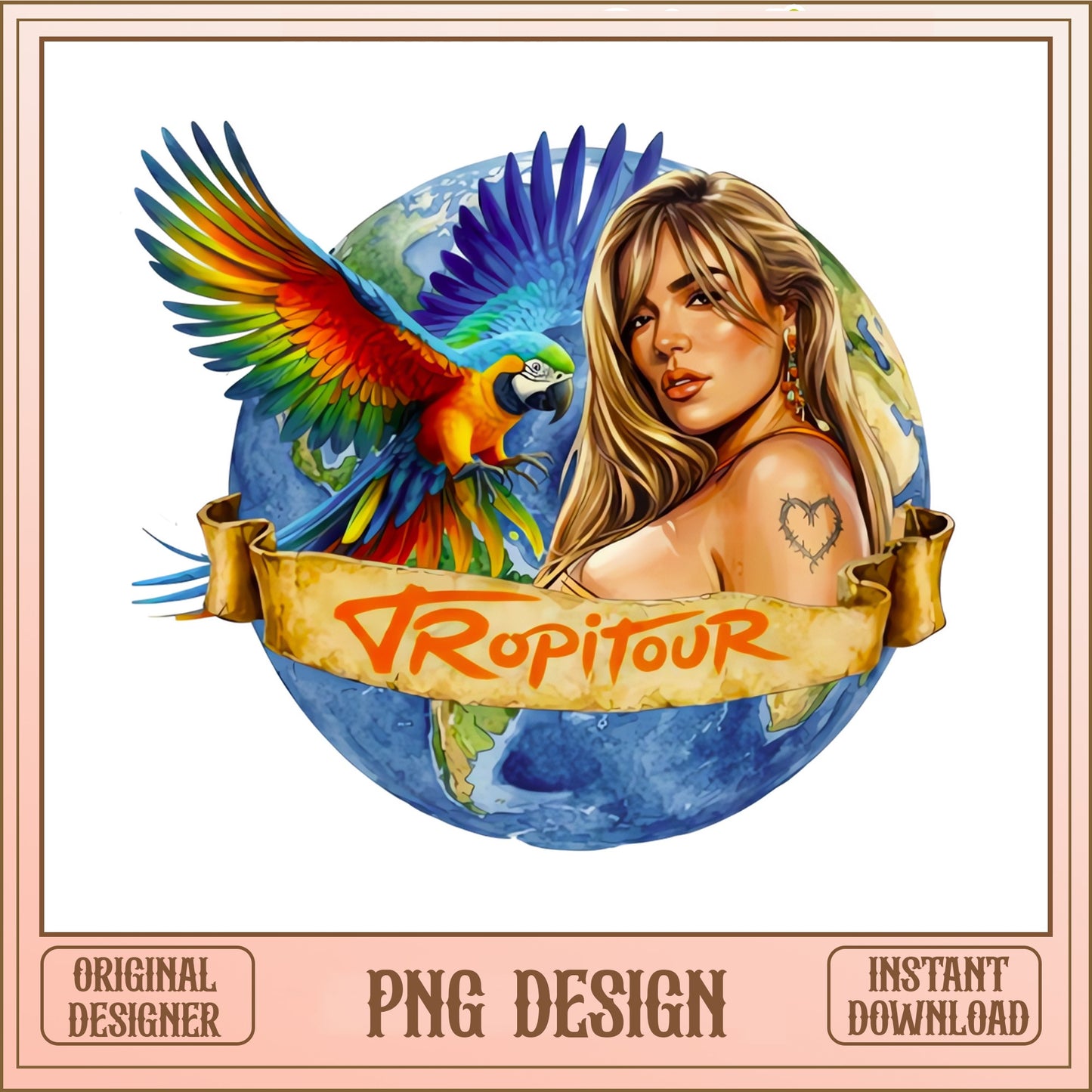 Tropitour PNG Design, Tropical Girl With Parrot PNG, Summer PNG