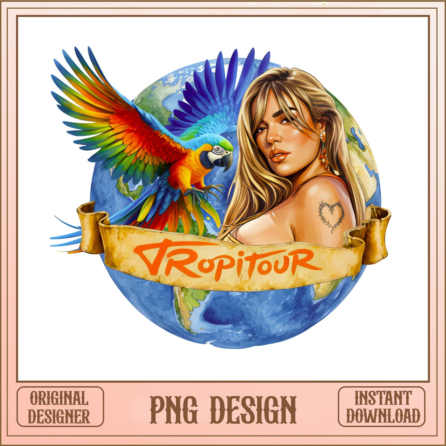 Tropitour PNG, Tropical Girl With Parrot PNG, Summer PNG