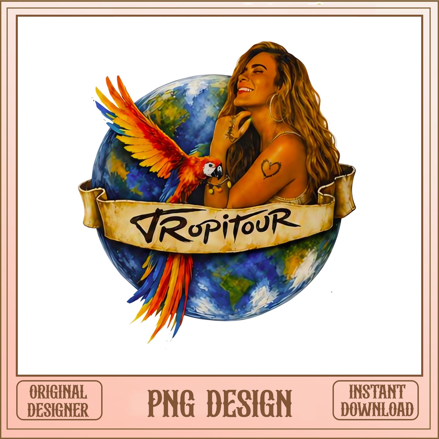 Tropitour PNG, Tropical Girl With Parrot, Summer Vibes PNG