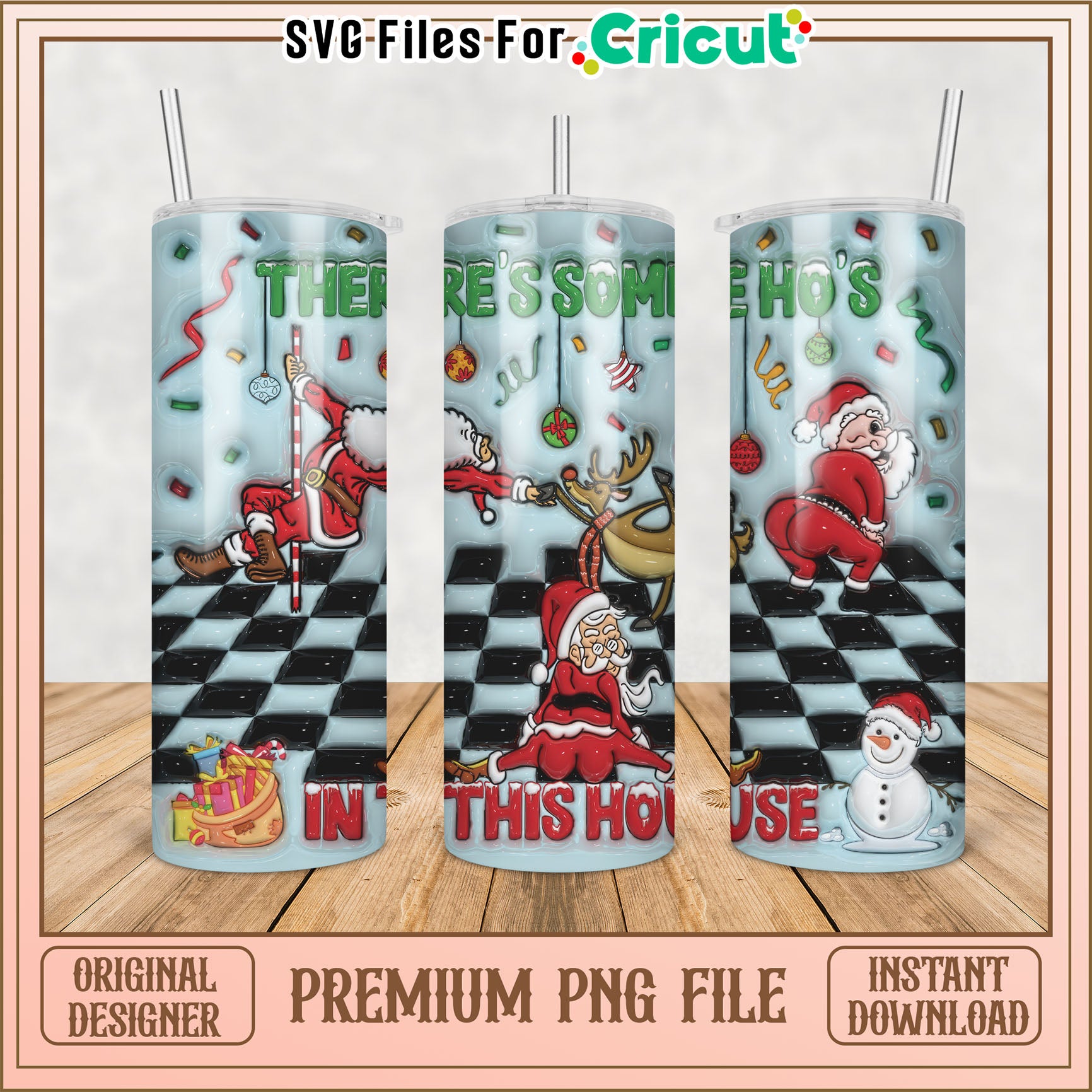 Tumbler PNG Design Featuring Santa and Holiday Cheer Elements
