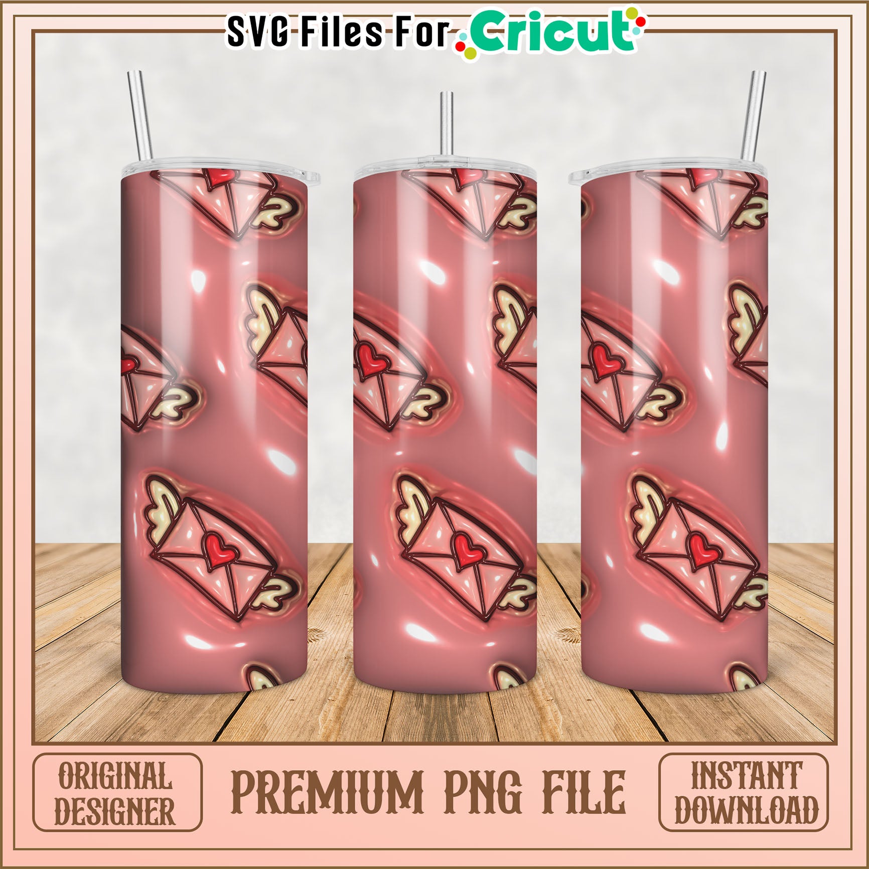 Tumbler PNG Design Pink Love Letter Pattern