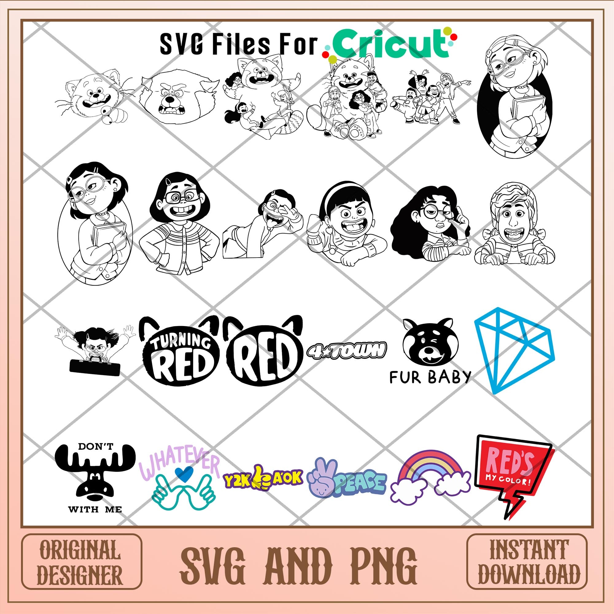 Disney Turning red movie symbol black and white svg bundle – svg files ...