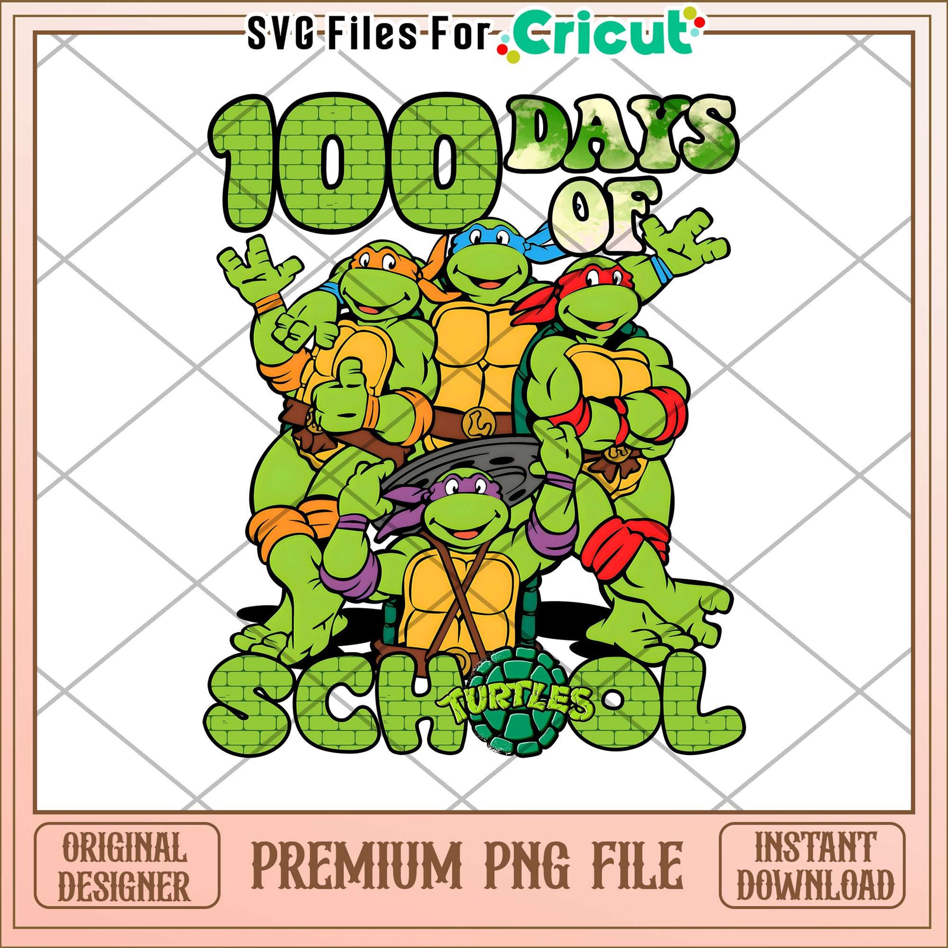 Turtles 100 days of school png, ninja school​ svg, ninja turtles png