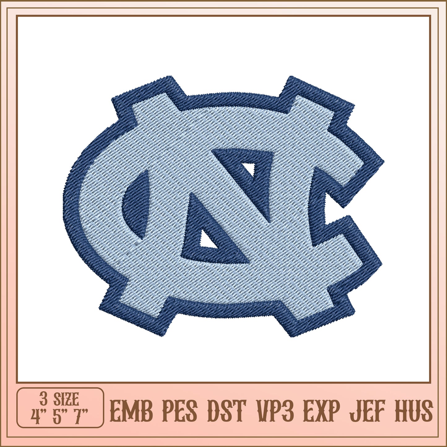 UNC Tar Heel Embroidery Design 3 Sizes