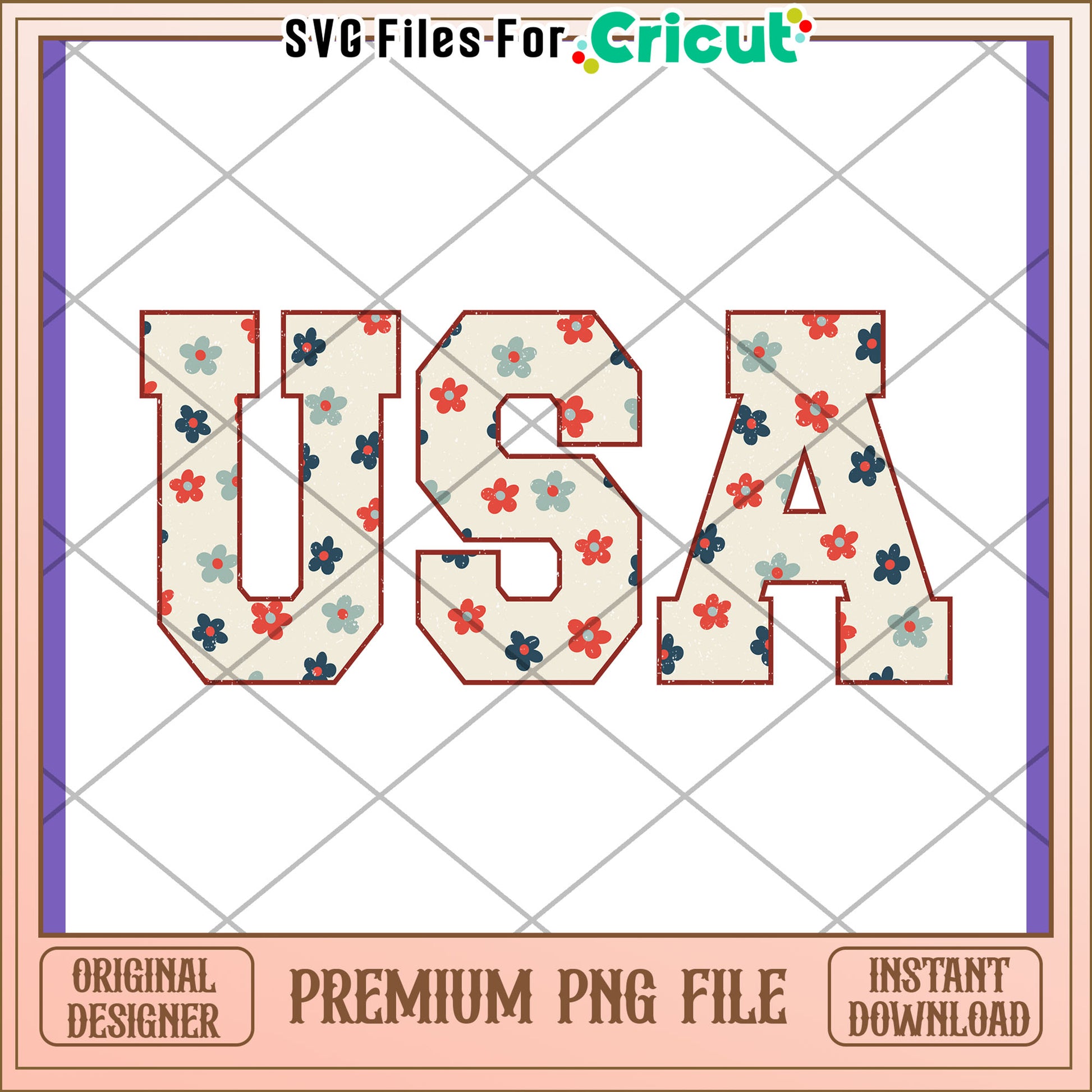 USA Floral PNG Design Instant Download