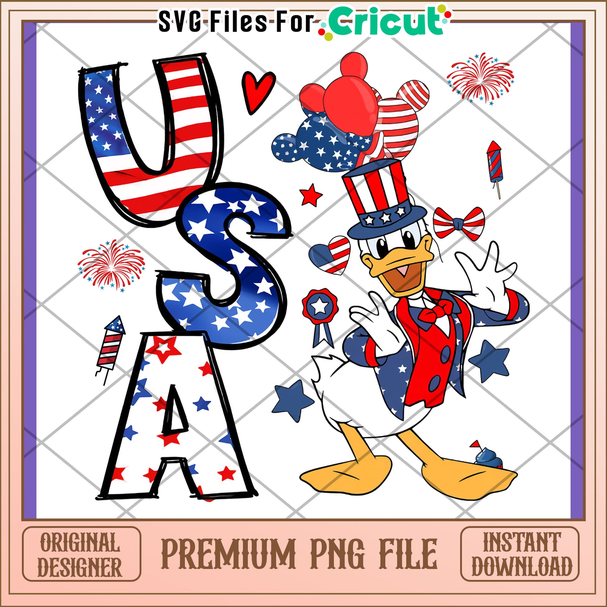 USA Patriotic Donald Duck PNG Design for Crafting