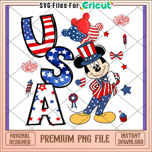 USA Themed Mickey Mouse PNG Design for Kids
