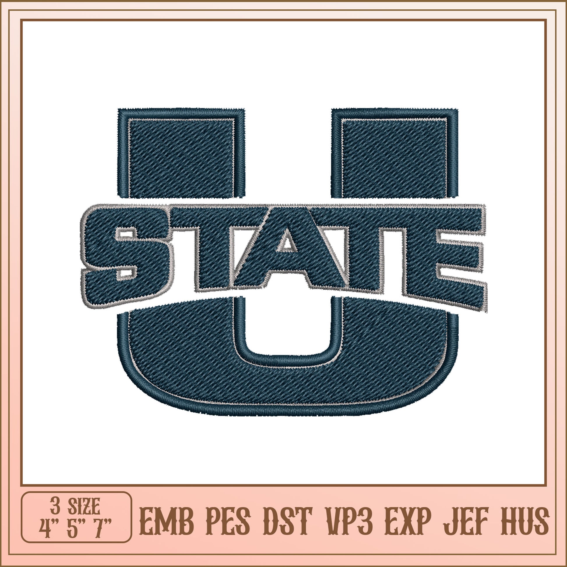 U State Embroidery Design 3 Sizes EMB PES DST