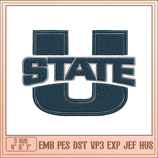 U State Embroidery Design 3 Sizes EMB PES DST