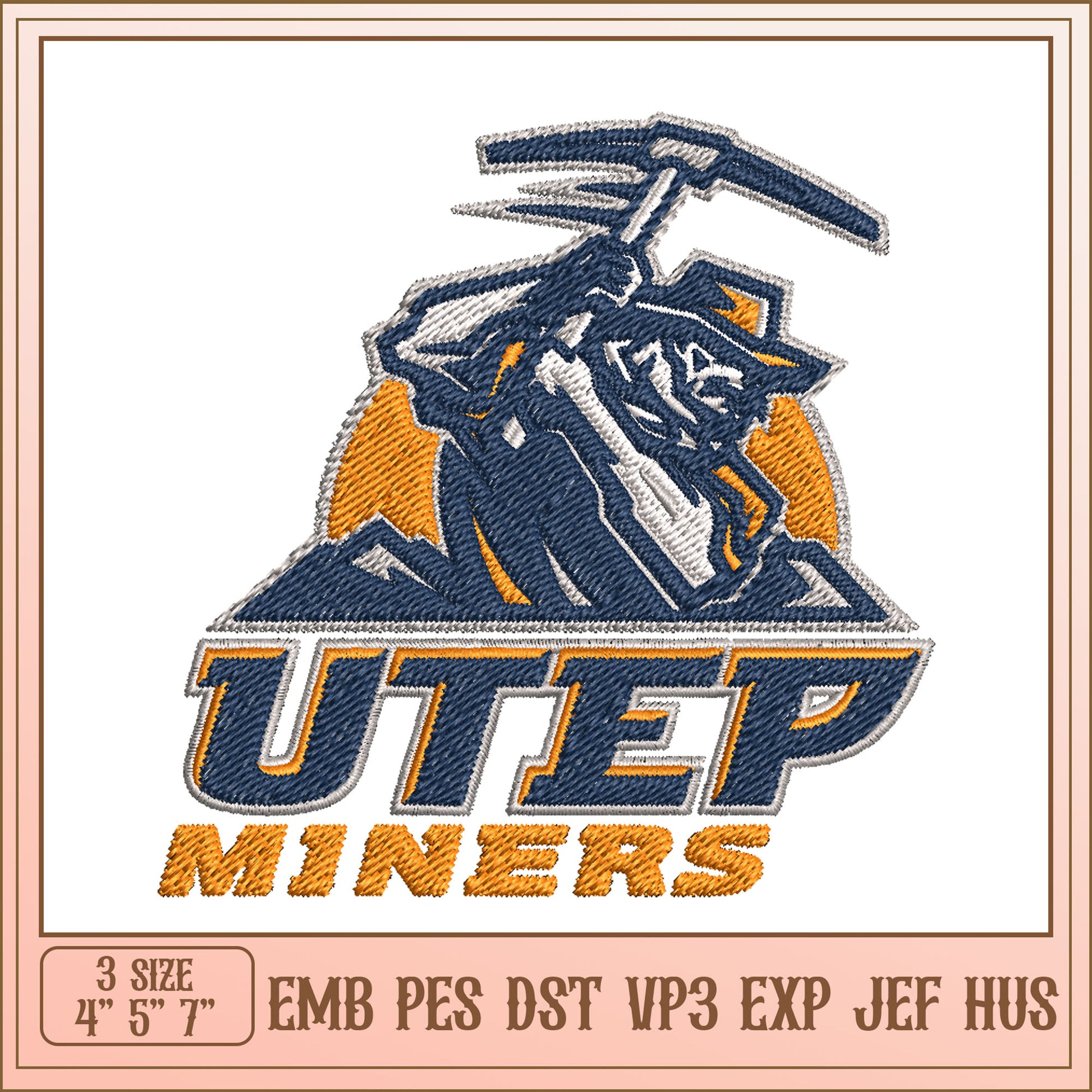 UTEP Miners Embroidery Design