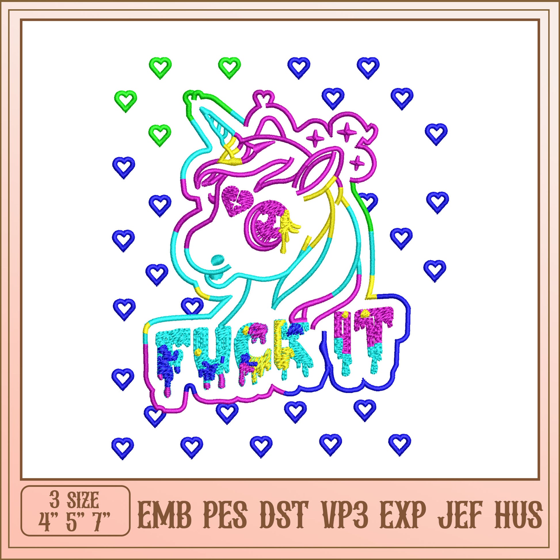 Unicorn Embroidery Design Fuck It