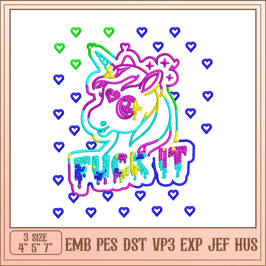 Unicorn Embroidery Design Fuck It