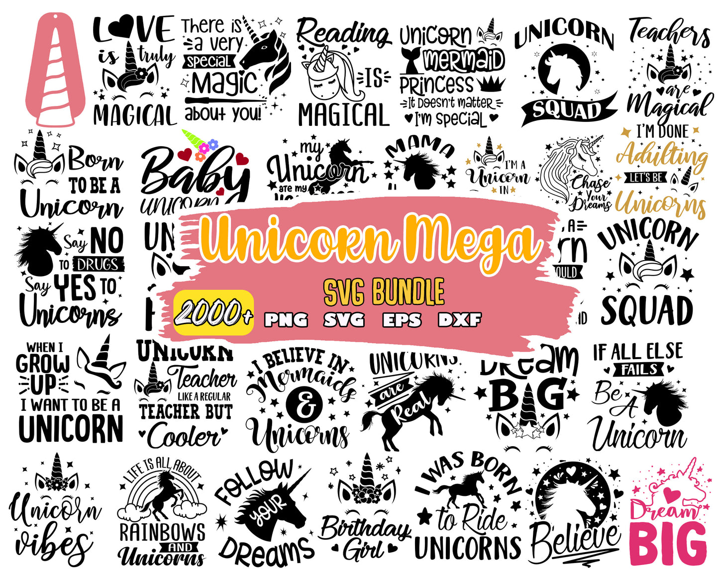 Unicorn squad black white bundle svg, unicorn quotes​ svg