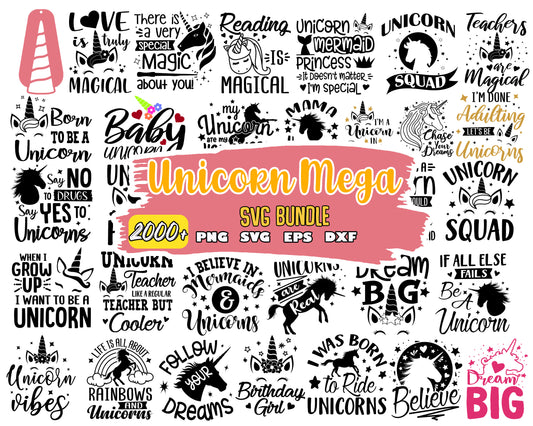 Unicorn squad black white bundle svg, unicorn quotes​ svg