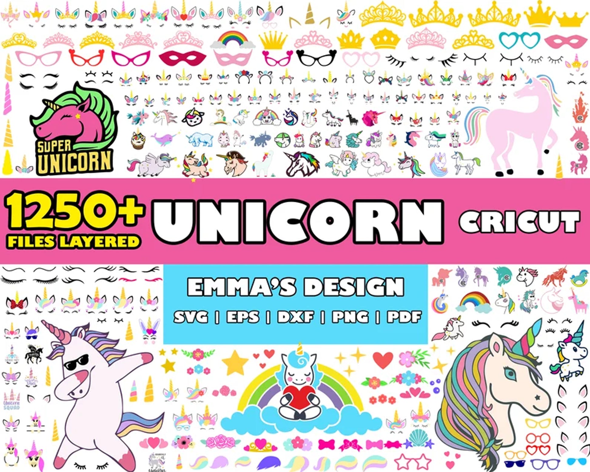 Unicorn face bundle svg, unicorn face​ svg, unicorn​ svg