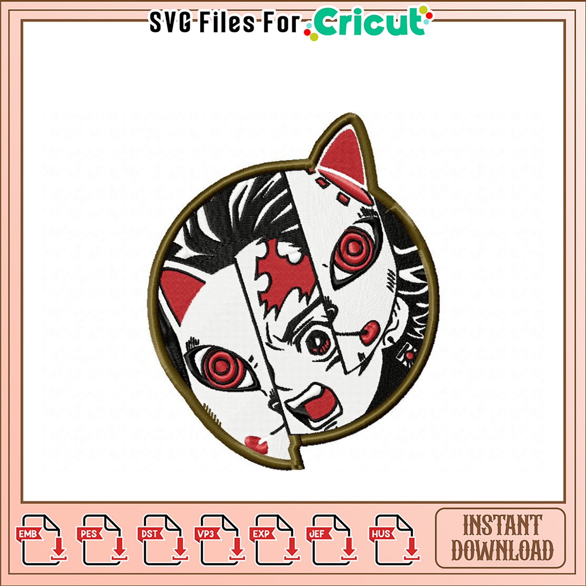 Unique Cat Face Embroidery Design Instant Download File