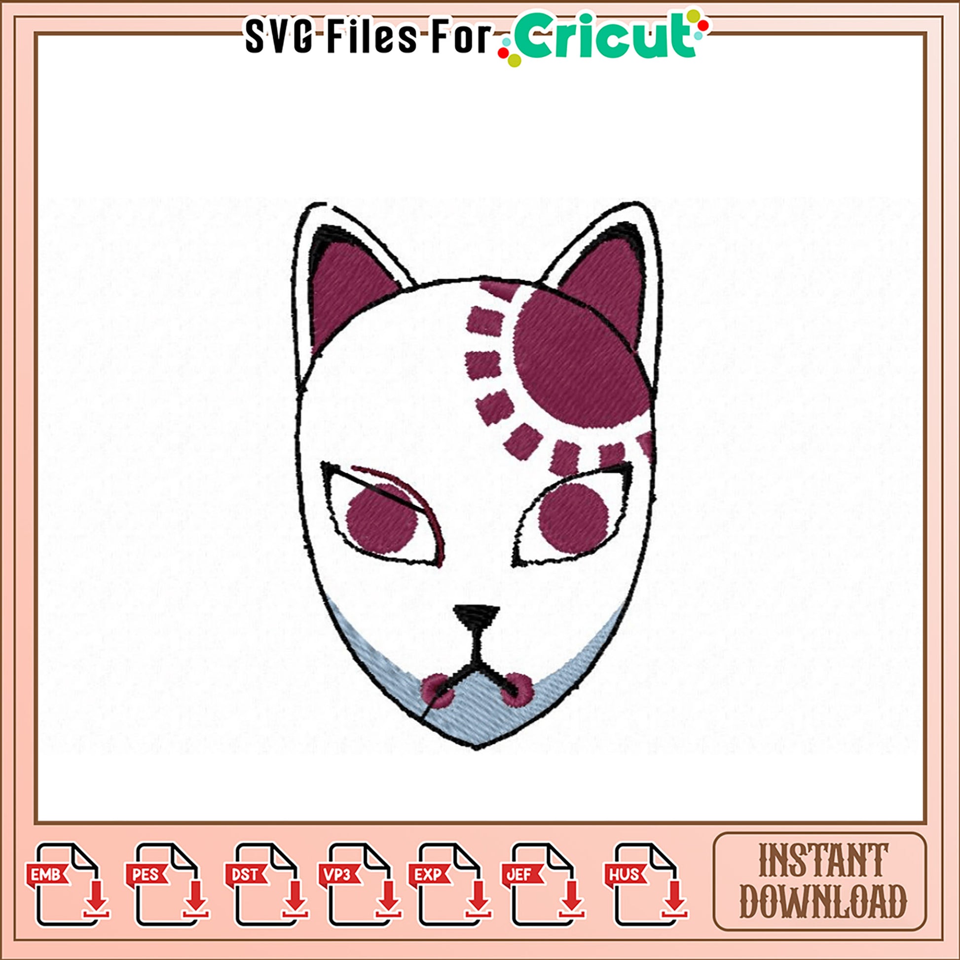 Unique Cat Mask Embroidery Design for Instant Download