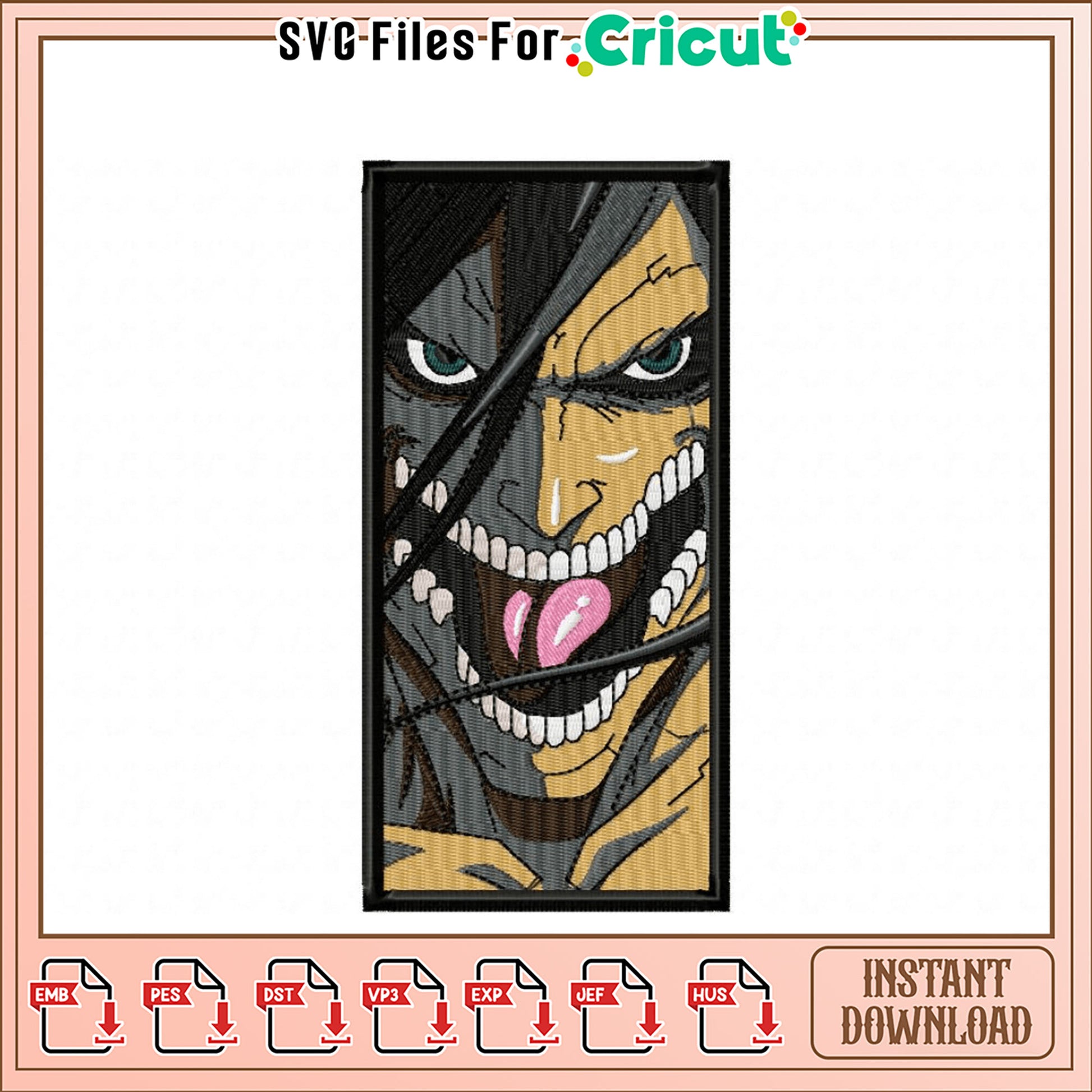 Unique Embroidery Design of Fierce Character Face Art