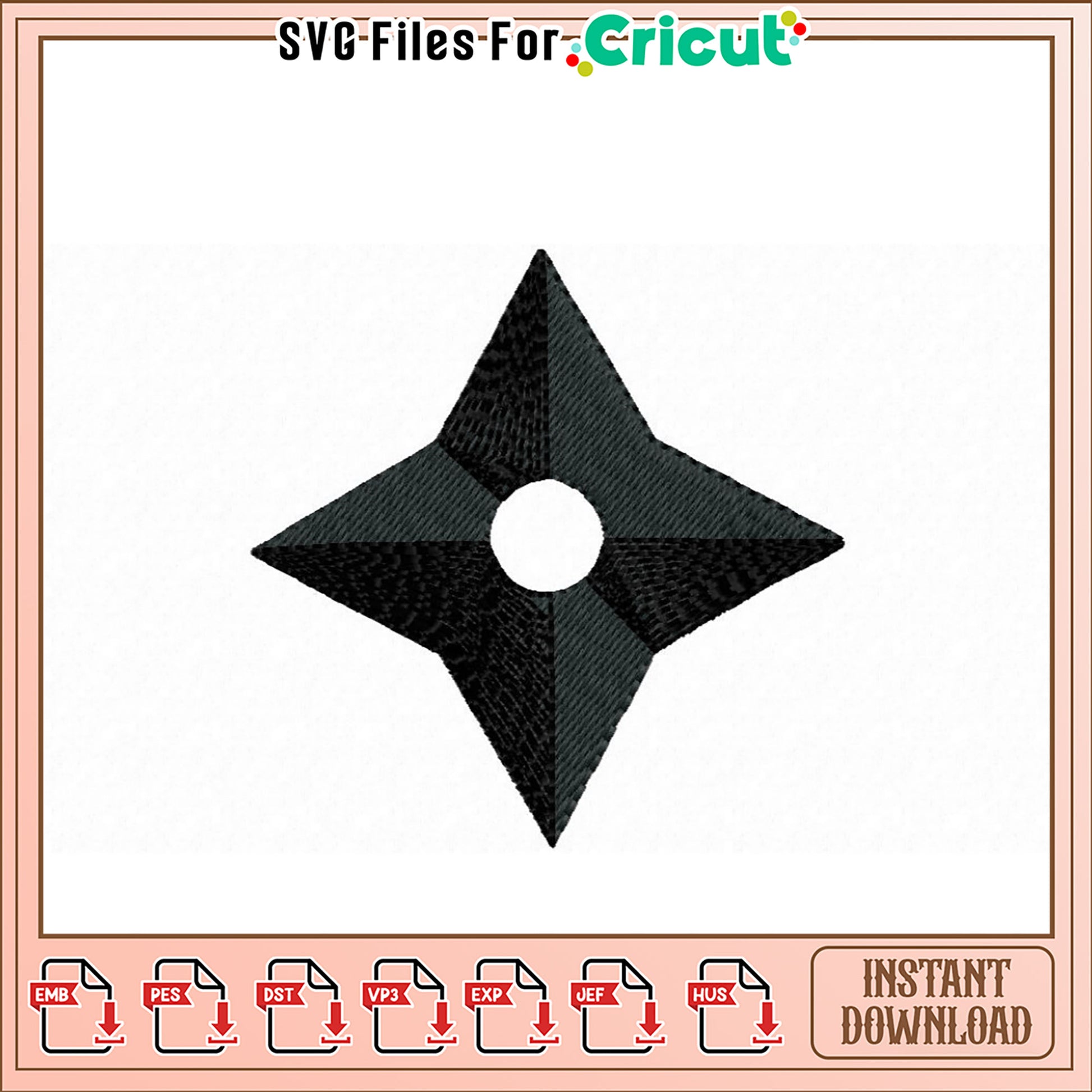 Unique Ninja Star Embroidery Design Instant Download File