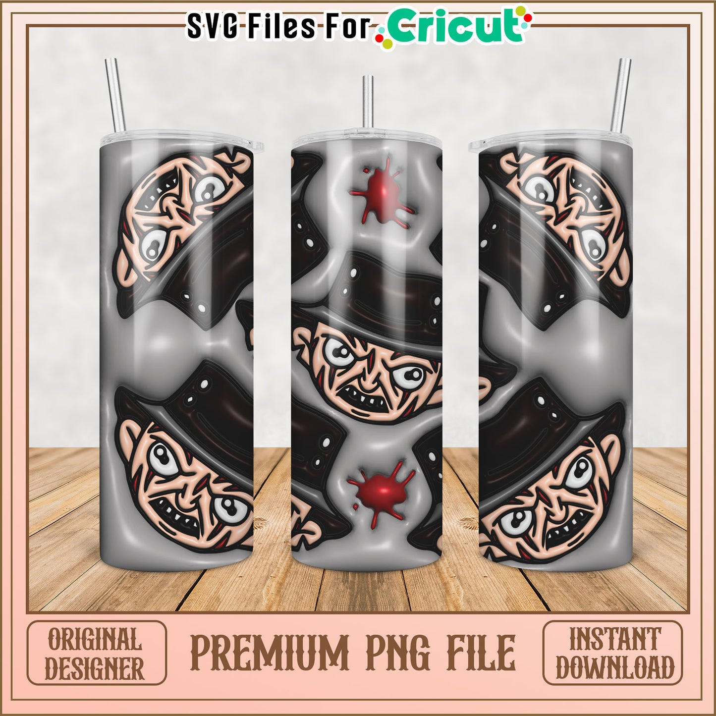 Unique Tumbler Design with Character Faces for Cricut Projects PNG