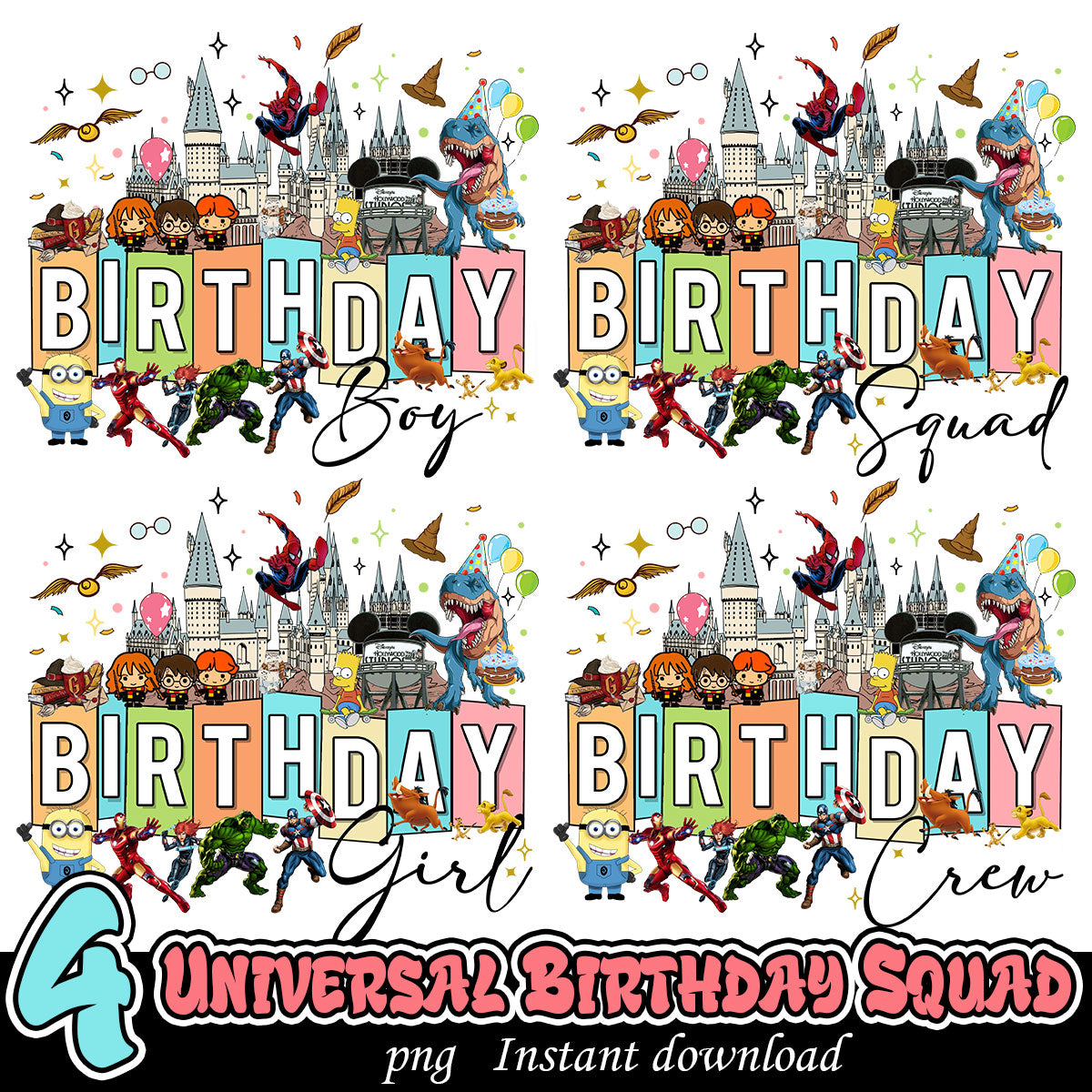 Universal Birthday Squad Bundle, Universal Happy birthday png bundle