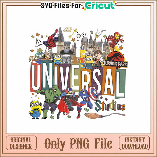 Universal Studios Theme Park SVG Bundle, Movie Characters, PNG