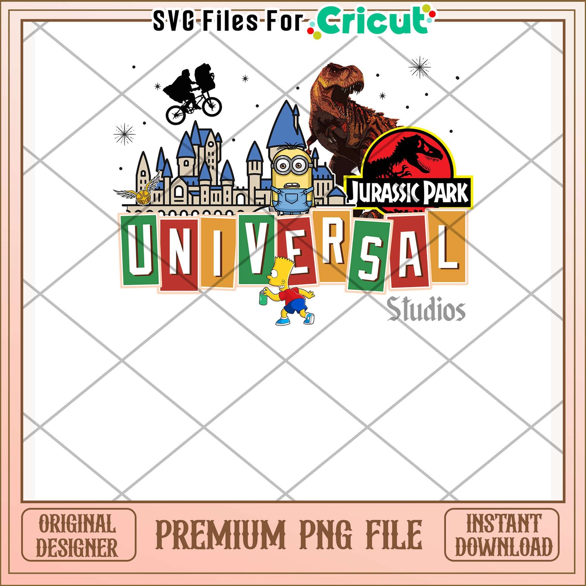 Universal studio characters design png, movie icons png, theme park mascots png