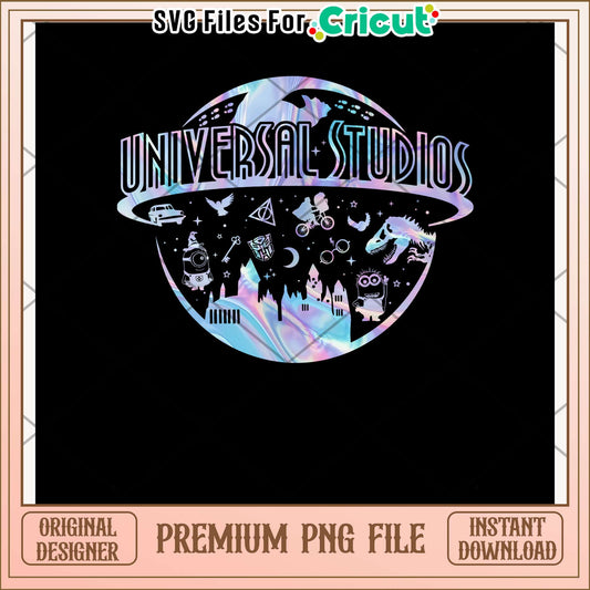Universal studio colorful design png, movie theme png, cinematic png