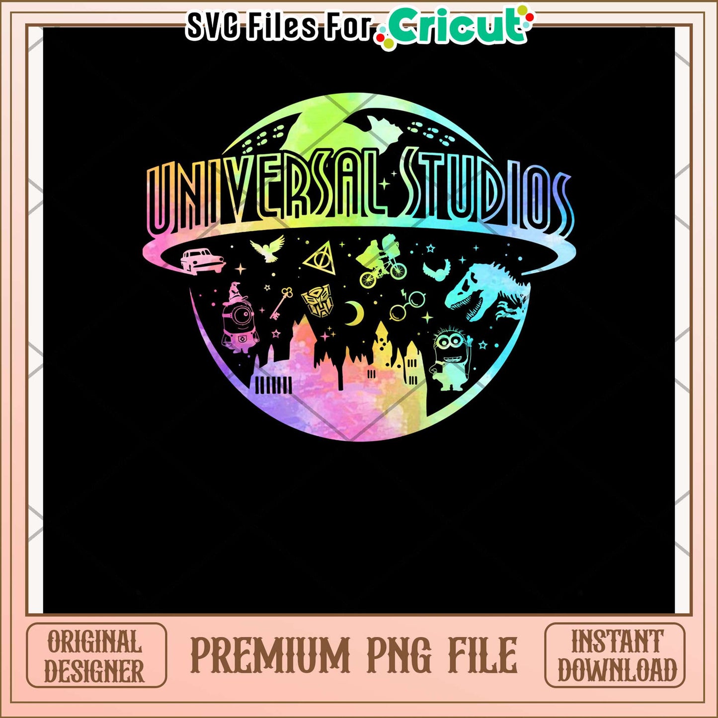 Universal studio colorful illustration png, movie theme png, cinematic png