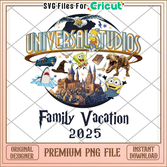 Universal studio family vacation 2025 png, cartoon character png, universal png