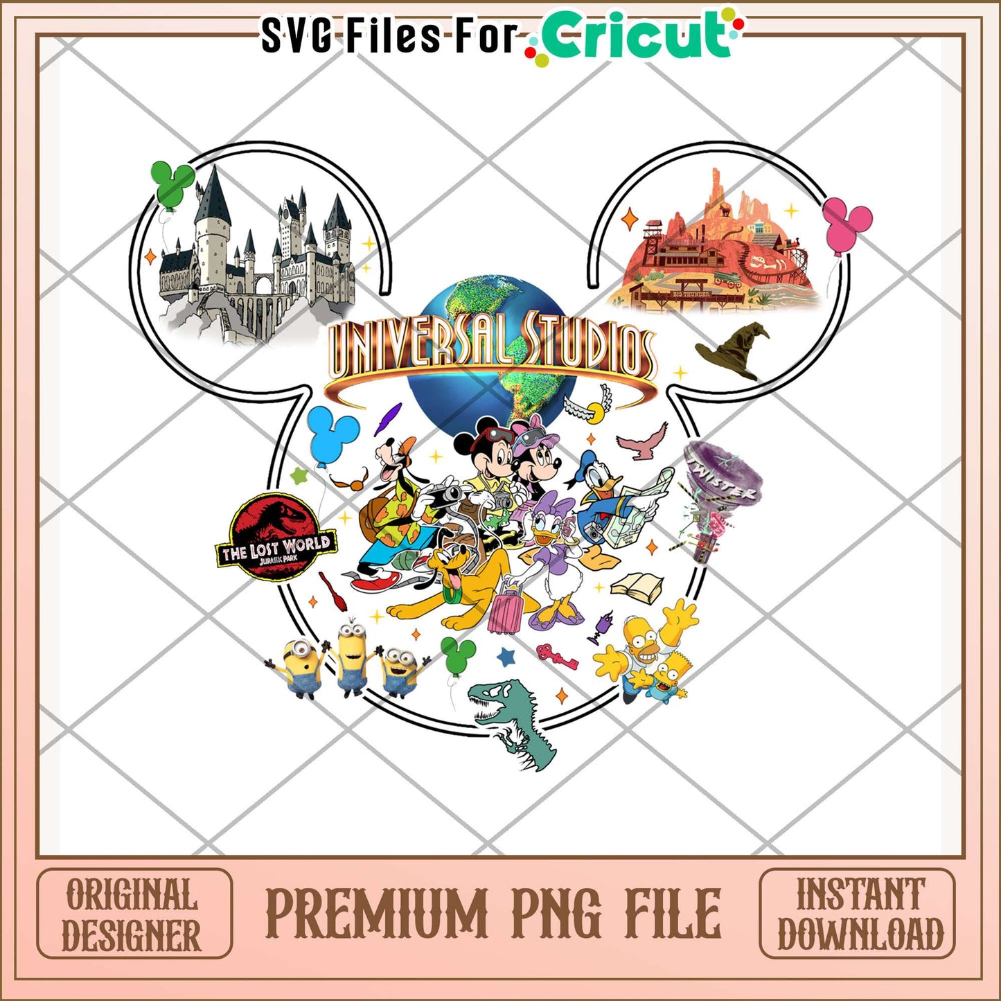 Universal studios chracters design  png, entertainment destination png, hollywood vibes png