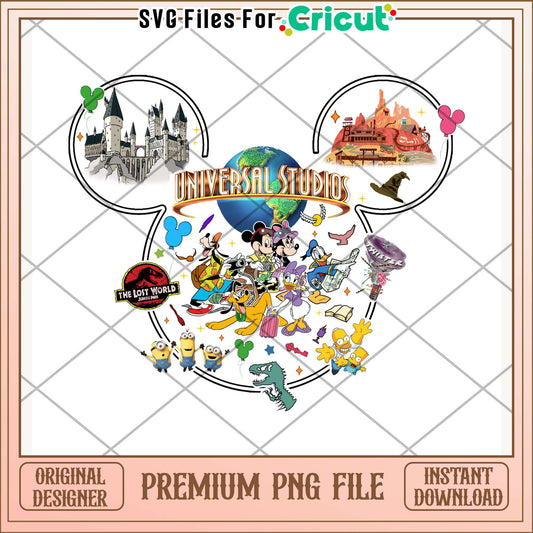 Universal studios chracters design  png, entertainment destination png, hollywood vibes png