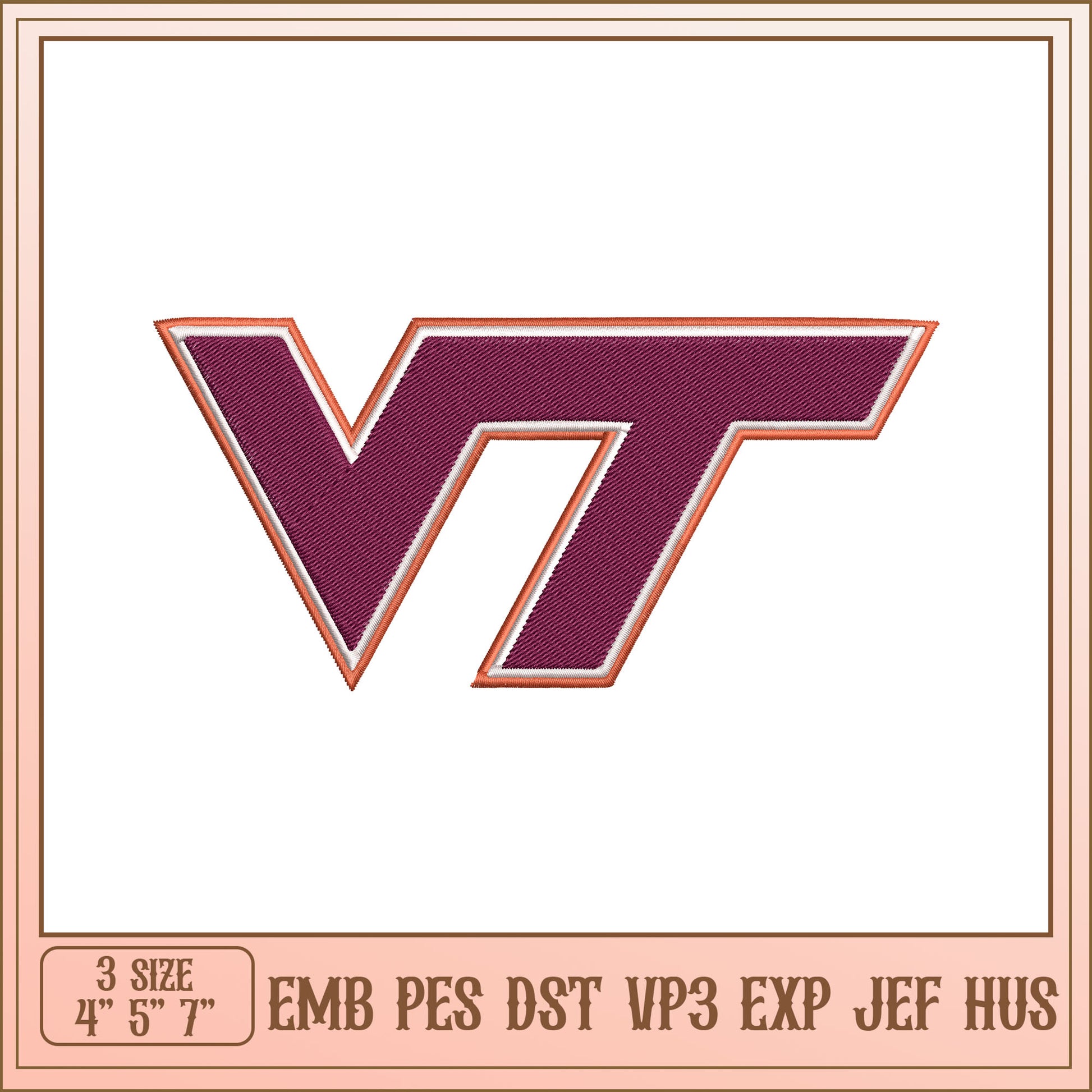VT Embroidery Design - 3 Sizes
