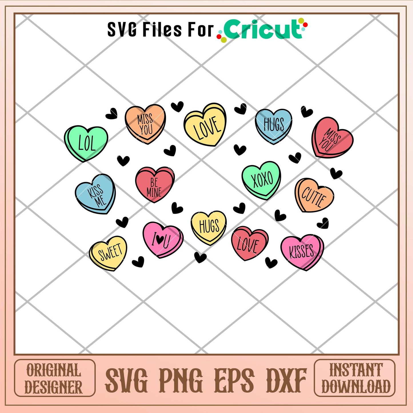 Valentine Candy Heart Full Wrap, Valentine Candy Heart Full Wrap Svg