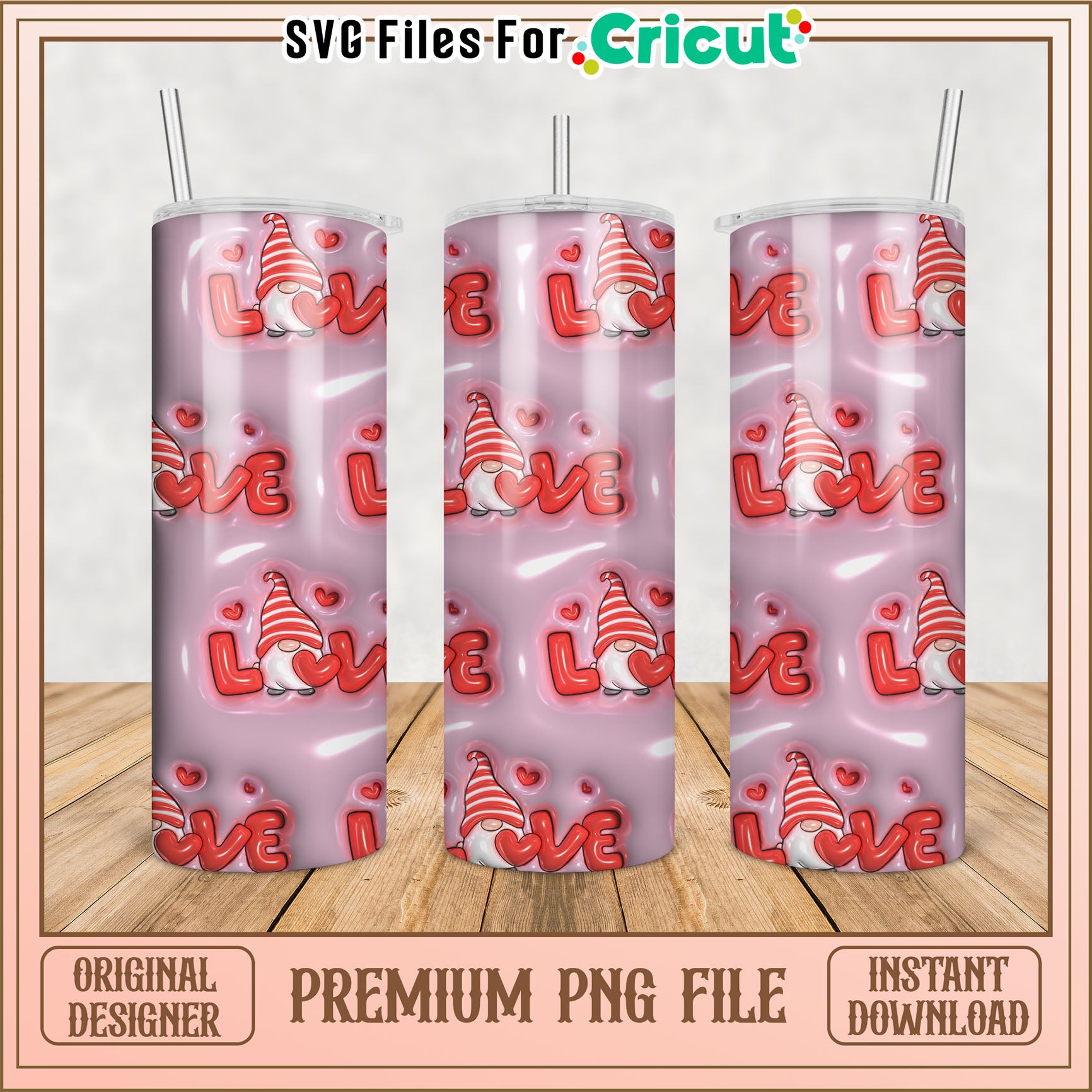 Valentine Gnomes PNG Tumbler Design