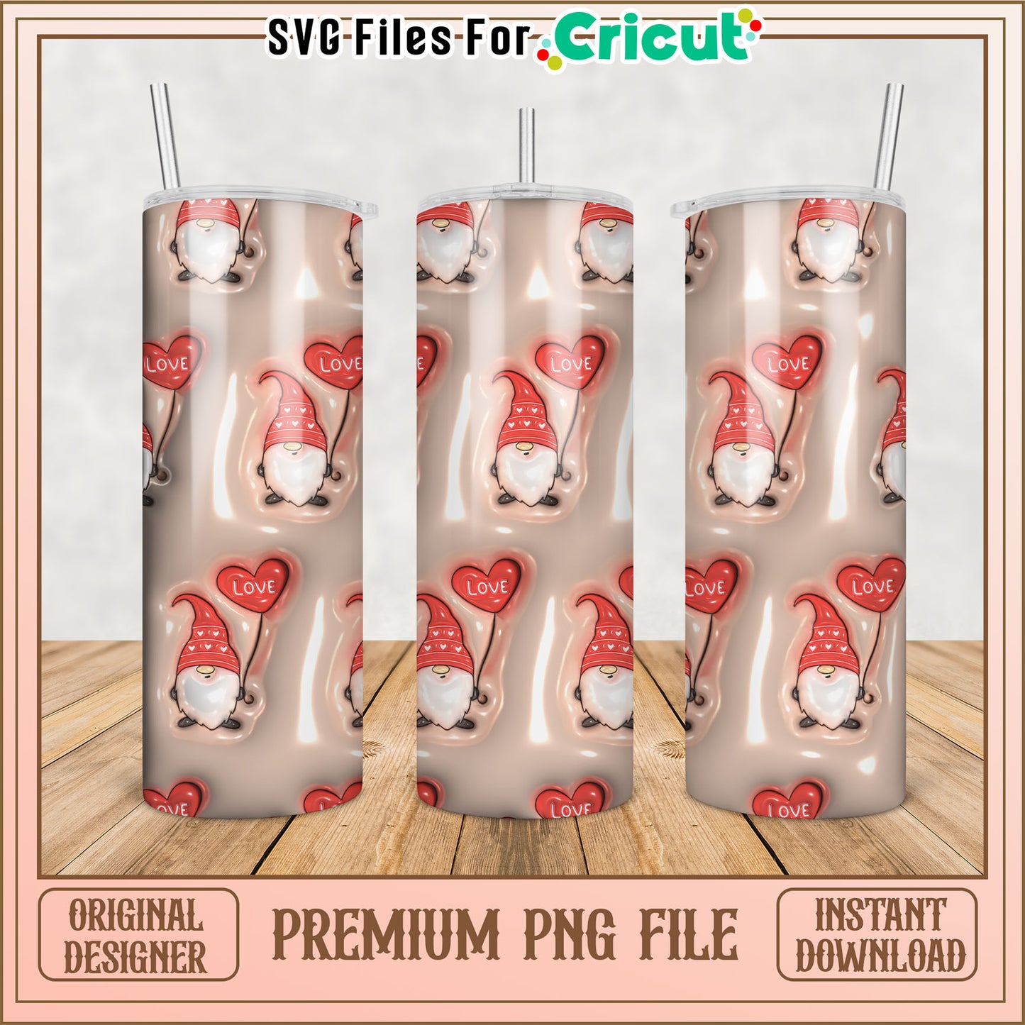 Valentine Gnomes Tumbler PNG Design