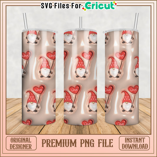 Valentine Gnomes Tumbler PNG Design