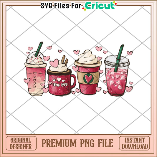 Valentine Themed Cute Coffee Drink PNG Design Download