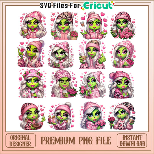 Valentine grinch girl love bundle png, valentines grinch png