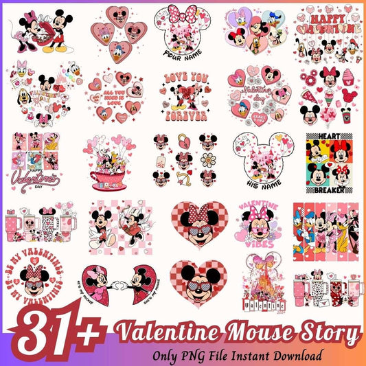 Valentine Mickey Mouse Story Bundle PNG, Disney valentine bundle